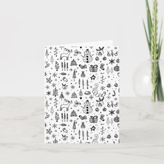Black & White Christmas Icons Pattern – Cute  招待状 (正面)