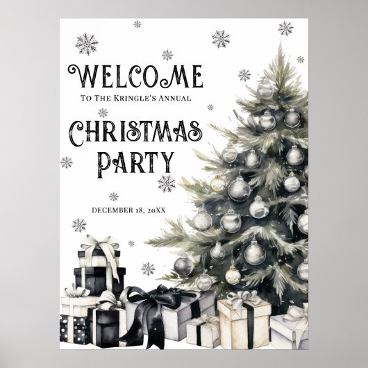 Black White Christmas Party Welcome ポスター (正面)