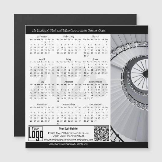 Black White Classic Appeal Magnetic 2026 Calendar (正面/裏面)