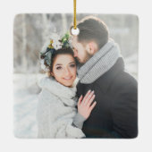 Black & White Classic Floral Crest Wedding Photo  セラミックオーナメント (裏面)