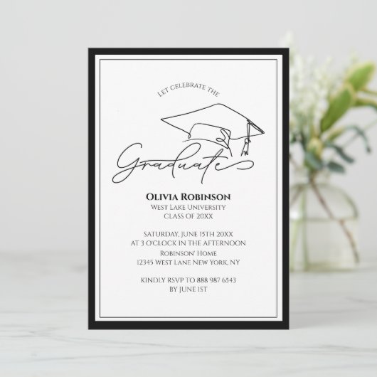Black White Classic Graduation cap typography 招待状 (スタンド正面)