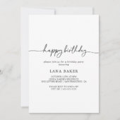 Black White Classic Happy Birthday Party 招待状 (正面)