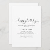 Black White Classic Happy Birthday Party 招待状 (正面/裏面)