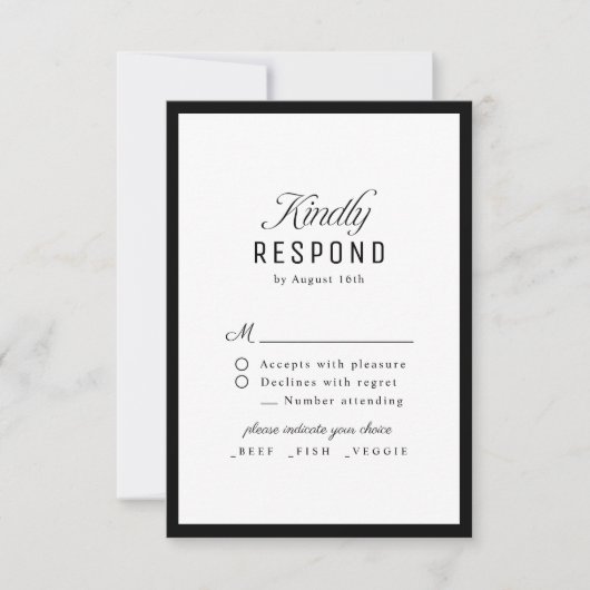 Black White Classy Script Elegant QR code Wedding 出欠カード (正面)