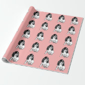 Black White Cocker Spaniels Pink Wrapping Paper ラッピングペーパー (アンロールド)