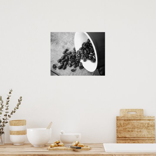 Black & White Coffee Beans & Coffee Mug 16x20 ポスター (キッチン)