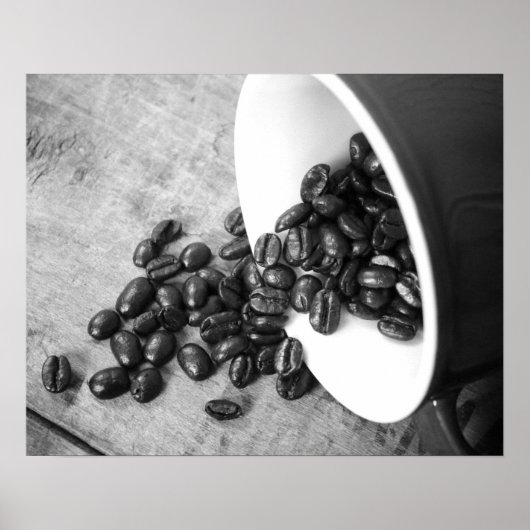 Black & White Coffee Beans & Coffee Mug 16x20 ポスター (正面)