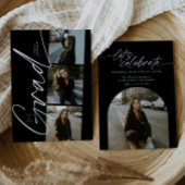 Black & White Collage Modern Script Graduation 招待状