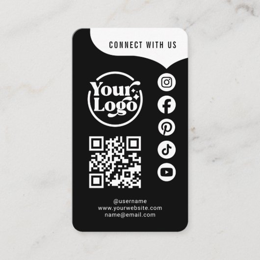 Black White Connect With Us QR Code 5 Social Media 名刺 (正面)