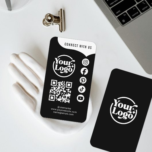 Black White Connect With Us QR Code 5 Social Media 名刺