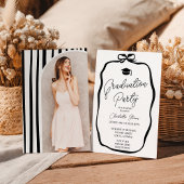 Black White Coquette Bow photo graduation 招待状