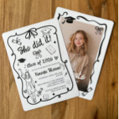 Black White Coquette Doodles photo graduation 招待状