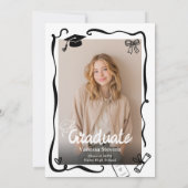 Black White Coquette Doodles photo graduation 招待状 (裏面)