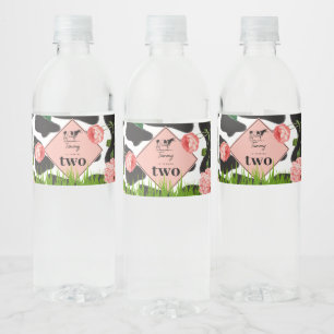 Black & White Cow Farm Animal Birthday Party Pink ペットボトルラベル