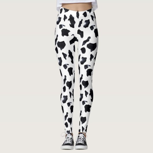 Black White Cow Print レギンス (正面)