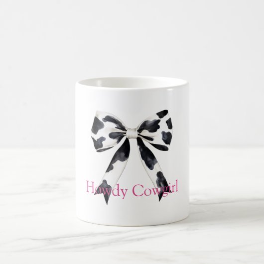 Black White Cow Print Bow コーヒーマグカップ (中央)