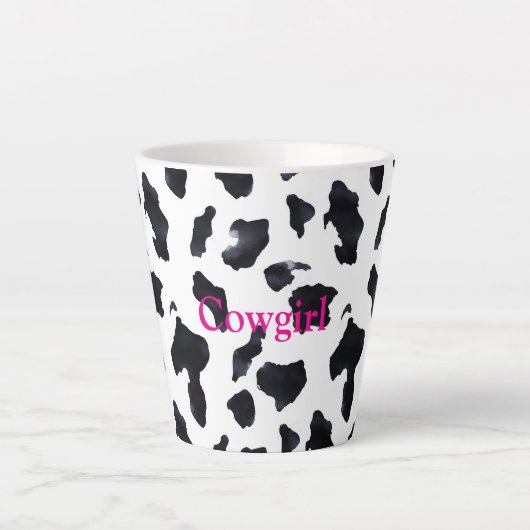 Black White Cow Print Cowgirl カフェラテマグ (正面)