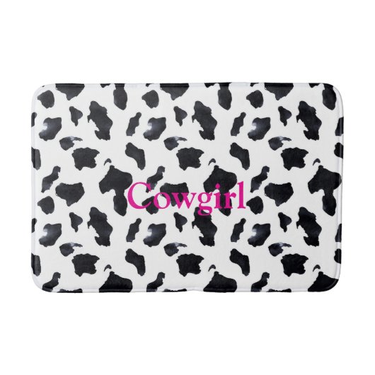 Black White Cow Print Cowgirl バスマット (正面)