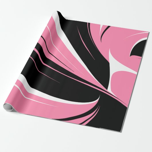 Black & White Curved Streaks on a Pink Background ラッピングペーパー (アンロールド)
