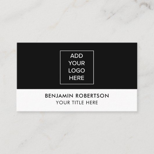 Black White Custom Logo QR Code Modern Simple 名刺 (正面)