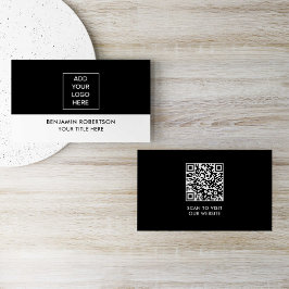 Black White Custom Logo QR Code Modern Simple 名刺