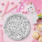 Black & White Cute Doodle ペーパープレート (パーティー)