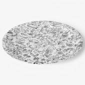 Black & White Cute Doodle ペーパープレート (アングル)