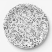 Black & White Cute Doodle ペーパープレート (正面)