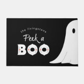 Black White Cute Peek a Boo Ghost Halloween ドアマット (正面)