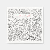 Black & White Cutest Napkin Doodle スタンダードカクテルナプキン (正面)