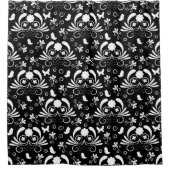 Black White Damask Flourish Butterfly Pattern シャワーカーテン (正面)