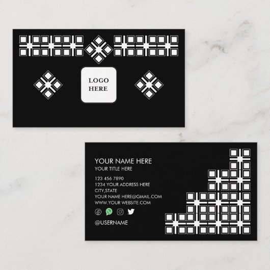 Black White Designed Professional Business Card 名刺 (正面/裏面)