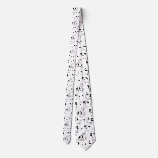 Black & White Dog Cartoon Custom Necktie ネクタイ (裏面)