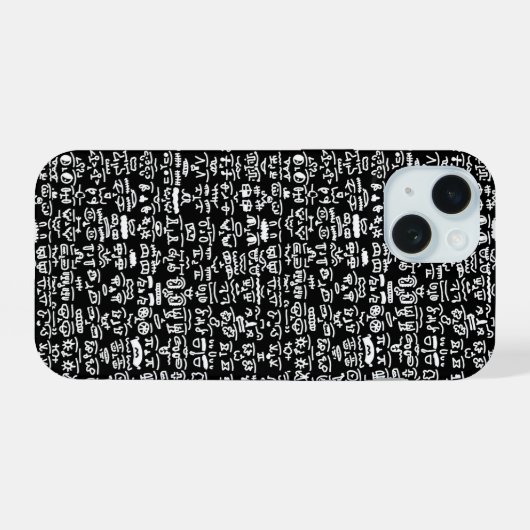 Black & White Doodle Pattern  Case – Bold Ab iPhone 15ケース (裏面横)