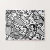 Black & White Doodle Pattern Patchwork 01 ジグソーパズル (横)