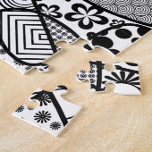 Black & White Doodle Pattern Patchwork 02 ジグソーパズル (側面)