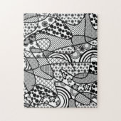 Black & White Doodle Pattern Patchwork 02 ジグソーパズル (縦)