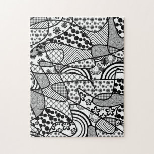 Black & White Doodle Pattern Patchwork 02 ジグソーパズル