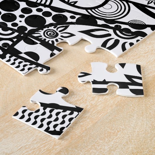 Black & White Doodle Pattern Patchwork 03 ジグソーパズル (側面)