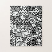 Black & White Doodle Pattern Patchwork 03 ジグソーパズル (縦)