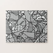 Black & White Doodle Pattern Patchwork 04 ジグソーパズル (横)