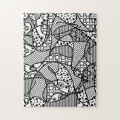 Black & White Doodle Pattern Patchwork 04 ジグソーパズル (縦)