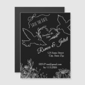 Black White Dove Save the Date Magnetic Card マグネット招待状 (正面/裏面)