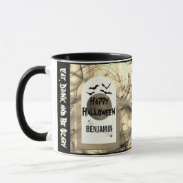 Black White Eat Drink and Be Scary Happy Halloween マグカップ