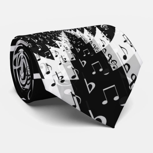 Black & White Echo Music Notes Men's Tie ネクタイ (ロール)