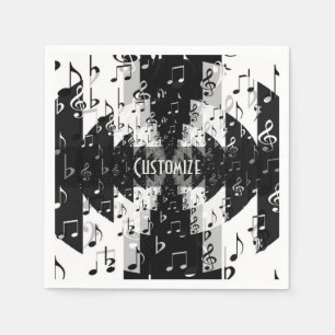 Black & White Echo Music Notes Napkins スタンダードカクテルナプキン
