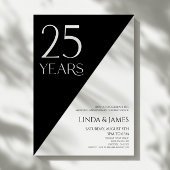 Black White Elegant 25th Wedding Anniversary 招待状