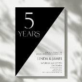 Black White Elegant 5th Wedding Anniversary 招待状