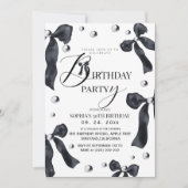 Black & White Elegant Bow Birthday Party 招待状 (正面)