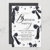 Black & White Elegant Bow Birthday Party 招待状 (正面/裏面)